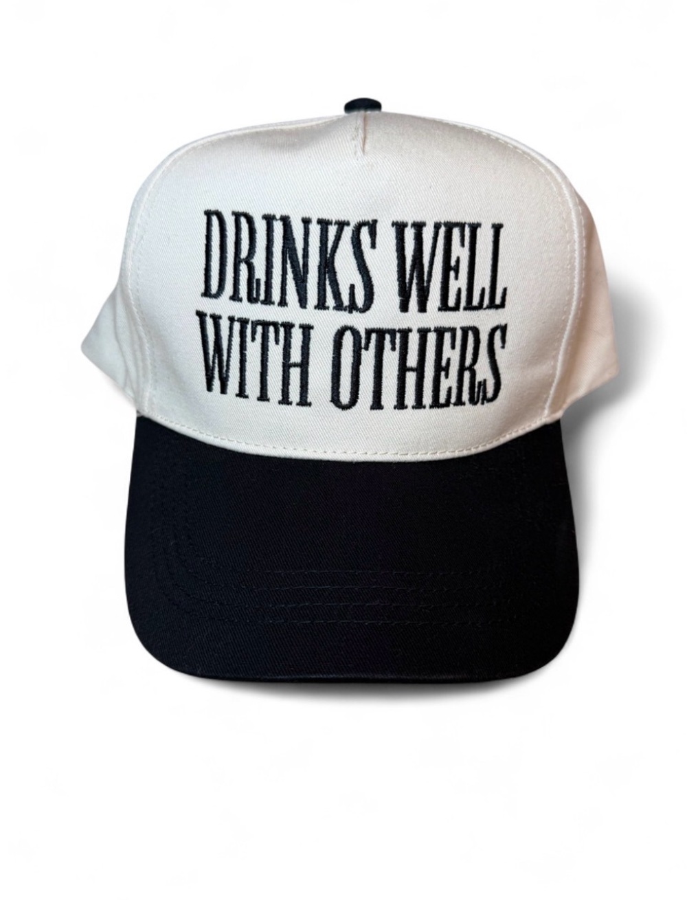 Drinks Well With Others Embroidered Trucker Hat Black Beige Funny Party Snapback